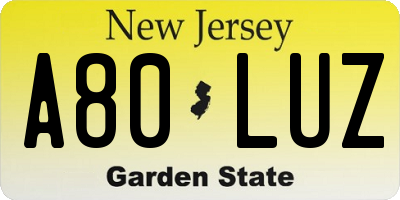 NJ license plate A80LUZ