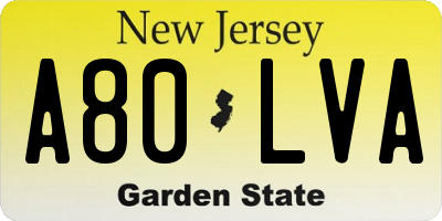 NJ license plate A80LVA