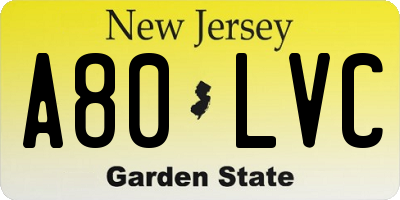 NJ license plate A80LVC