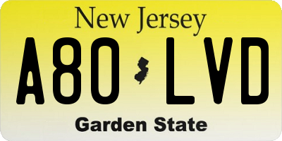 NJ license plate A80LVD