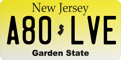 NJ license plate A80LVE