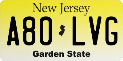 NJ license plate A80LVG