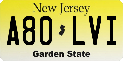 NJ license plate A80LVI