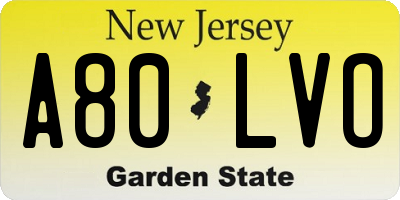 NJ license plate A80LVO