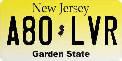 NJ license plate A80LVR