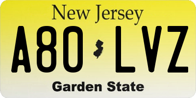 NJ license plate A80LVZ