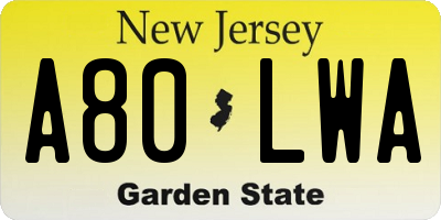 NJ license plate A80LWA