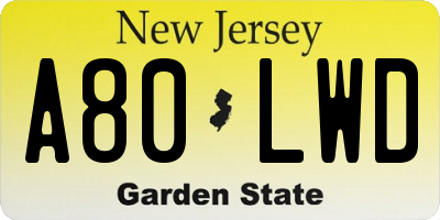 NJ license plate A80LWD