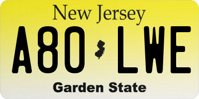 NJ license plate A80LWE