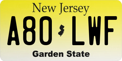 NJ license plate A80LWF