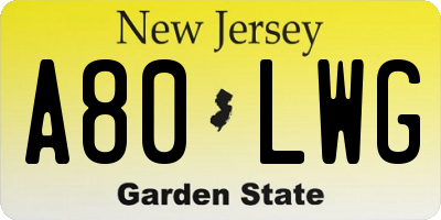 NJ license plate A80LWG