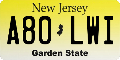 NJ license plate A80LWI