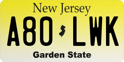 NJ license plate A80LWK