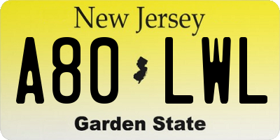 NJ license plate A80LWL