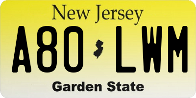 NJ license plate A80LWM
