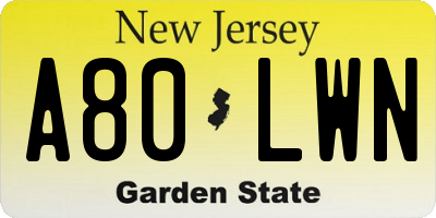 NJ license plate A80LWN