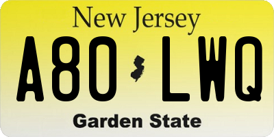 NJ license plate A80LWQ