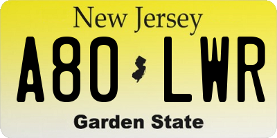 NJ license plate A80LWR