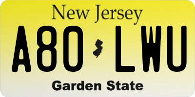 NJ license plate A80LWU