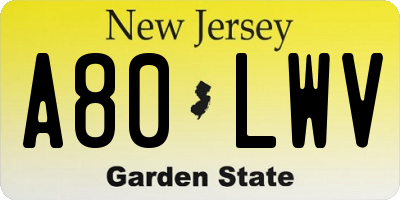 NJ license plate A80LWV