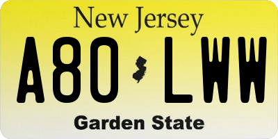 NJ license plate A80LWW