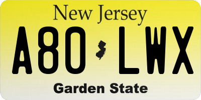 NJ license plate A80LWX