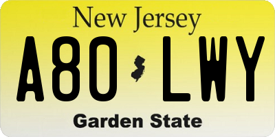 NJ license plate A80LWY