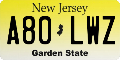 NJ license plate A80LWZ