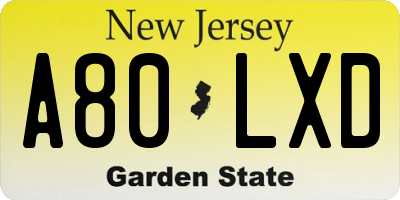 NJ license plate A80LXD