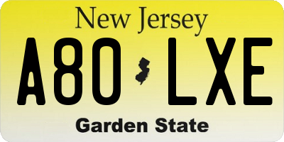 NJ license plate A80LXE
