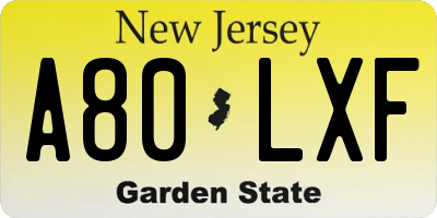 NJ license plate A80LXF