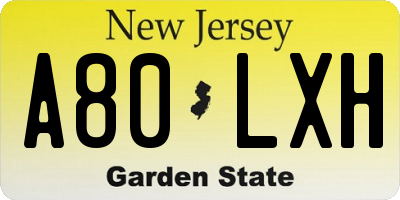 NJ license plate A80LXH