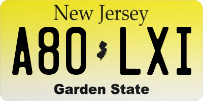 NJ license plate A80LXI