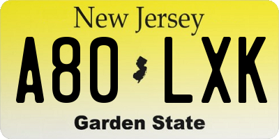 NJ license plate A80LXK
