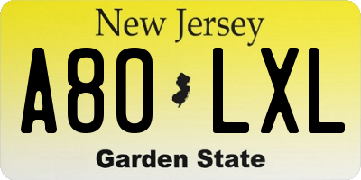 NJ license plate A80LXL