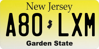 NJ license plate A80LXM