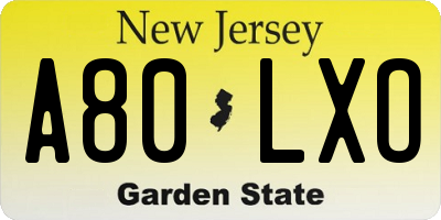 NJ license plate A80LXO
