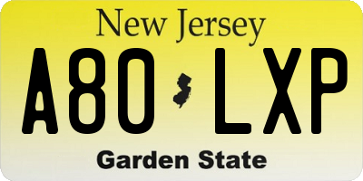 NJ license plate A80LXP