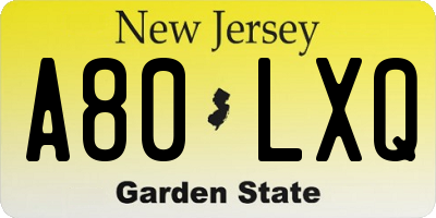 NJ license plate A80LXQ