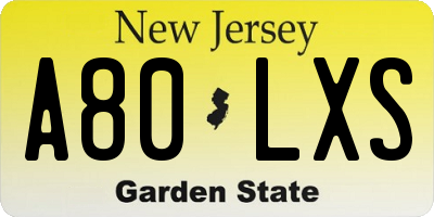 NJ license plate A80LXS