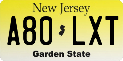 NJ license plate A80LXT
