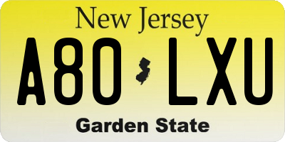 NJ license plate A80LXU