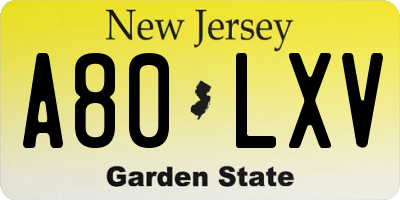 NJ license plate A80LXV
