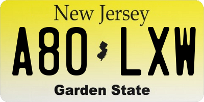 NJ license plate A80LXW