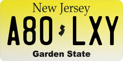 NJ license plate A80LXY