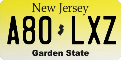 NJ license plate A80LXZ