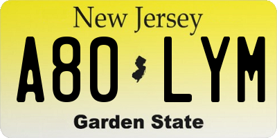 NJ license plate A80LYM