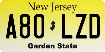 NJ license plate A80LZD