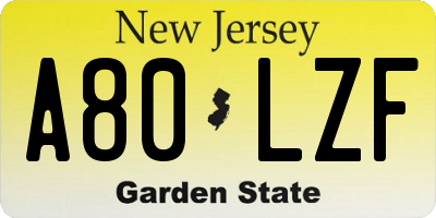 NJ license plate A80LZF