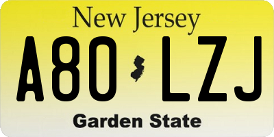 NJ license plate A80LZJ